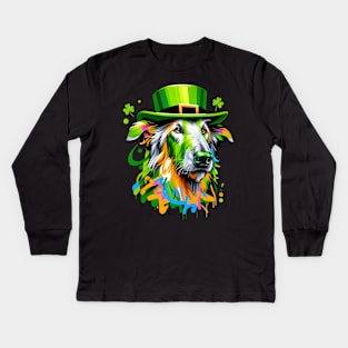 Sloughi Enjoys St. Patrick's Day in Leprechaun Hat Kids Long Sleeve T-Shirt